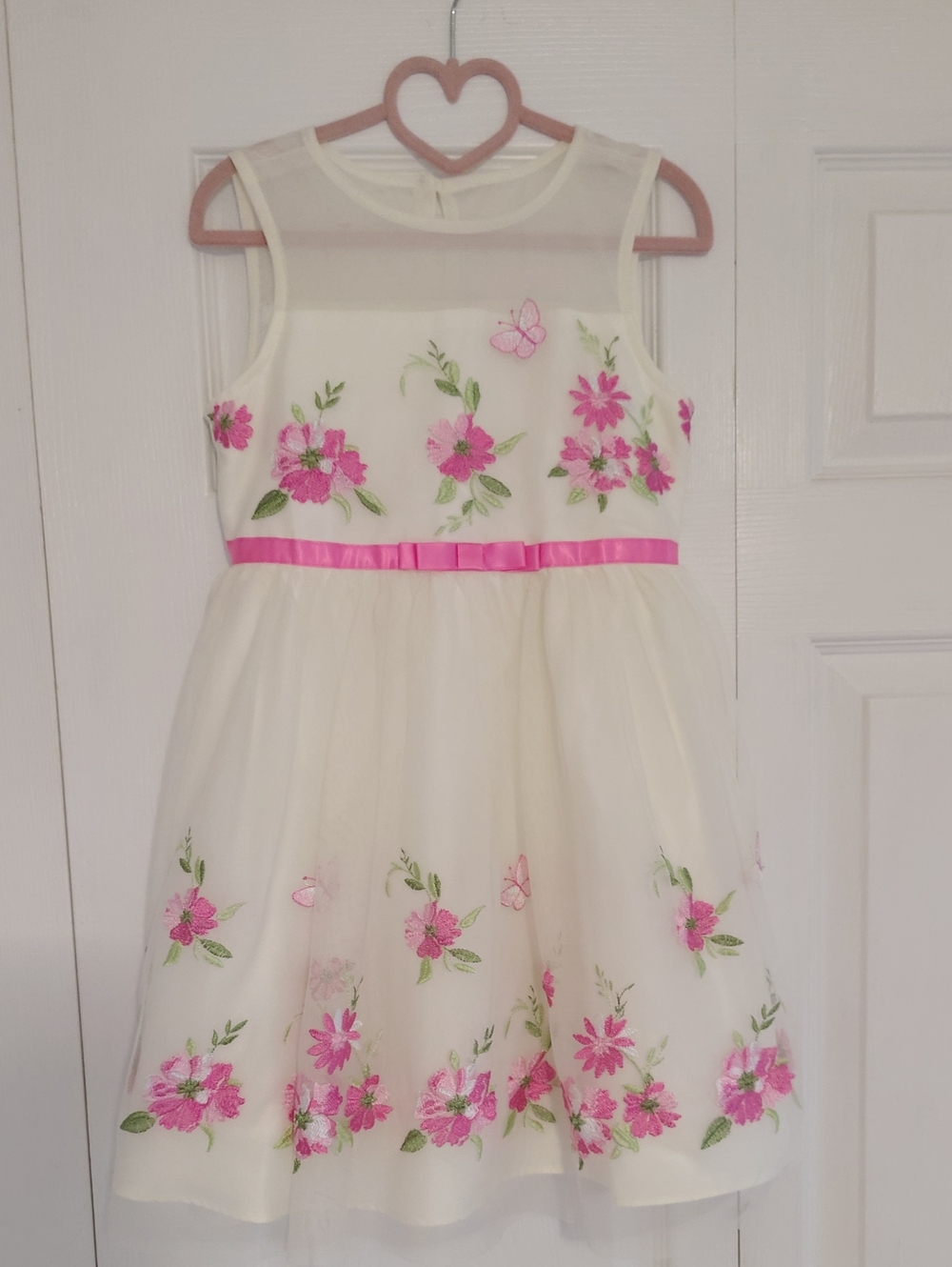 Jona Michelle Ivory Dress with Pink Floral Embroidery